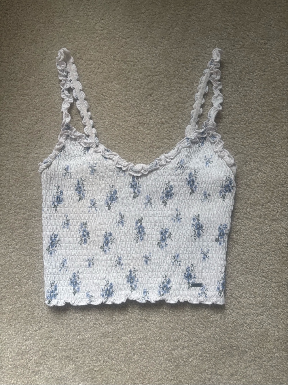 Hollister White Smocked Camisole with Blue Floral